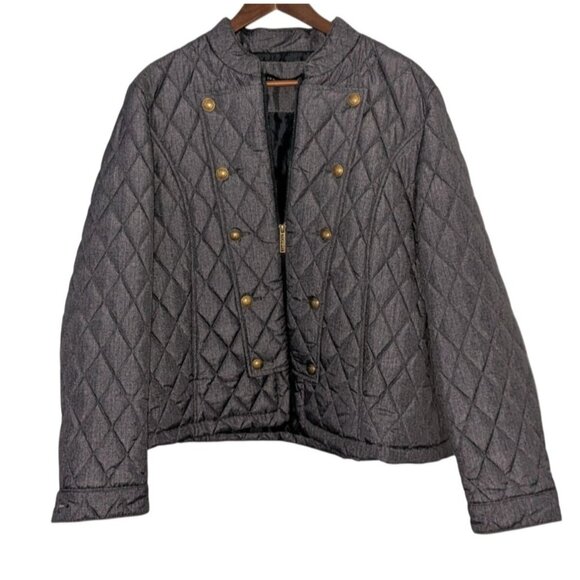 Tommy Hilfiger Jackets & Blazers - Tommy Hilfiger Womens Medium Quilted Jacket Gold Snap Buttons Zipper Gray